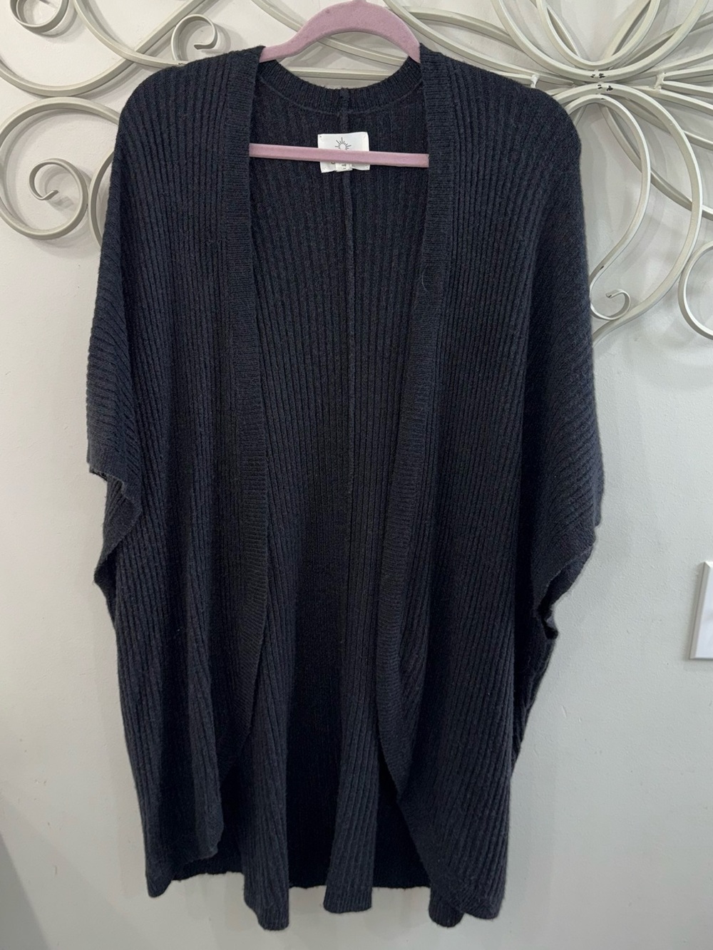 Relaxed Open-Front Black Ribbed Women's Cardigan